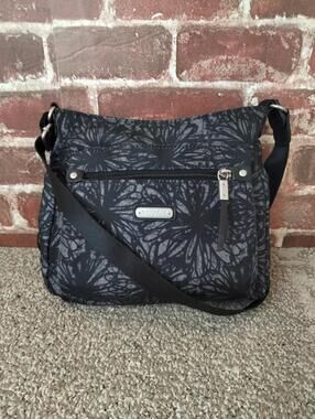 Baggallini Uptown Bagg Crossbody Purse Midnight Blossom Floral Gray Black